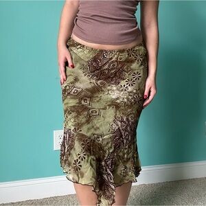 Y2K Olive Green Patterned Skirt
